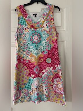 Talbots Pastel patterned boho midi sleeveless dress 100% cotton women’s large